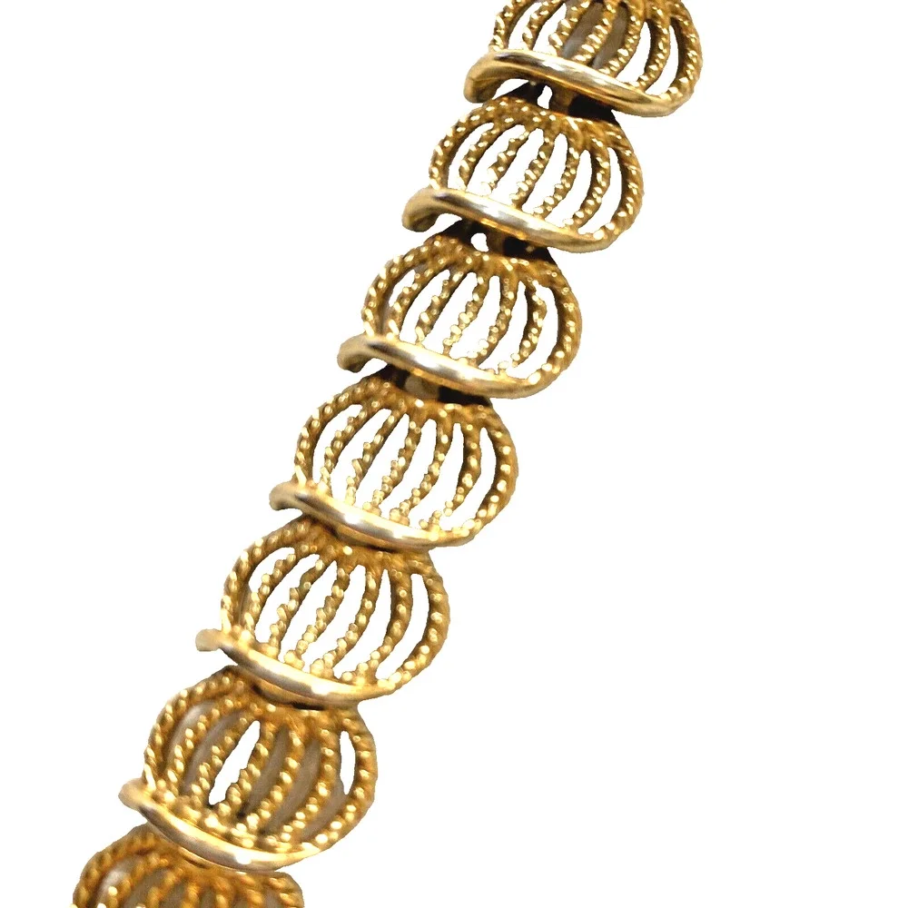 Vintage Napier Bracelet Goldtone Filigree Panel Ornate Elegant Rope Texture